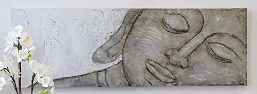 Preisvergleich Produktbild Ölbild Buddha weiss / grau / silber 50x150cm