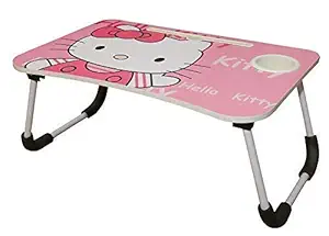 VISHRUTI Creation Foldable Laptop Kitty Cartoon Printed Kids Study Table for Children Bed Table for Breakfast, Kids Activity Table with Tablet Stand and Cup Holder (Random Colour)