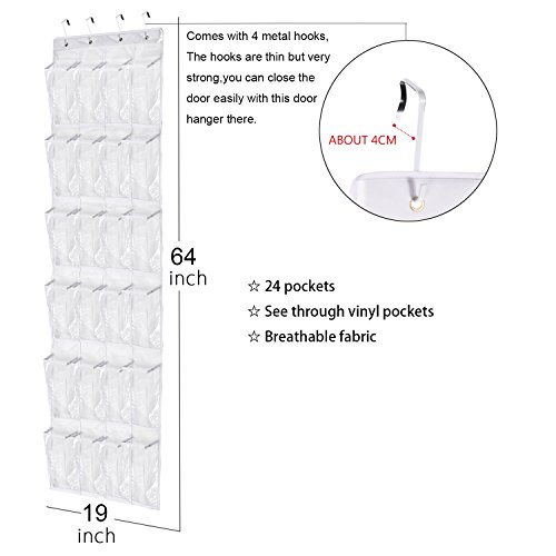MiadMax Schuhaufbewahrung Für Tür mit 24 Tasche, hängend Aufbewahrungstasche Ordnungssystem Schuhschränke, Multifunktionale Aufbewahrungstasche,weiß - 2