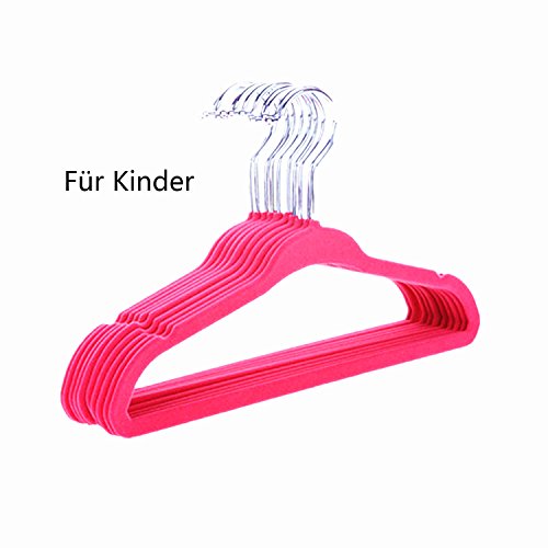 logei® 30St Samt Baby Kinder-Kleiderbügel Kleiderbügel mit Hosenstange Anti-Rutsch Flordecke Beflockung Superdünn, Rosa