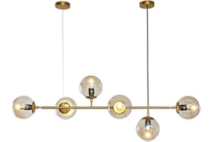 Moddeny 6 luci E27 Lampadario moderno Nord Europa Lampadario a sfera in vetro Industriale 51 pollici Lampada a sospensione a soffitto per soggiorno Sala da pranzo Decorazione artistica Ristorante