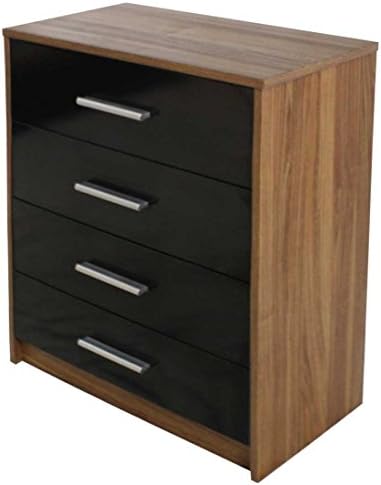 Devoted2Home Glossop Bedroom Furniture with Chest of 4 Drawers, Wood, Black Gloss, 35.20 x 59.8 x 75.3 cm