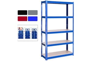 SK STORE Shelves for Storage, Garage Racking Shelving Unit, 5 Tier Heavy Duty Shelf Unit for Shed Warehouse Workshop Garden, H 180 x W 90 x D 40 Cm, Black, Metal & MDF Boltless Assembly System