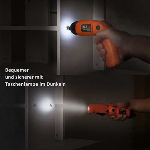 Tacklife SDH13DC Advanced Akku-Bohrschrauber 3-Position&6-Geschwindigkeitsregelung inkl.10 Bits USB-Ladegerät, LED Licht, 3.7Volt, Max. Drehmoment 4.0N.m(Orange-Schwarz ) - 6