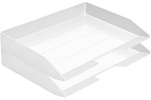 Acrimet Bandeja de Papel Apilable, Organizador de Cartas y Papeles en Plastico de Carga Lateral para Oficina (Color Blanco) (Paquete de 2 unidades)