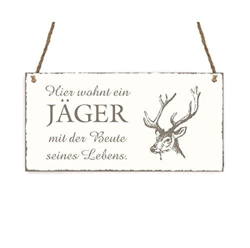 TÜRSCHILD « Hier wohnt ein JÄGER mit der Beute seines Lebens » Hirsch Vintage Dekoschild Holzschild Schild Jagd Jagen