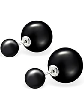 EYS JEWELRY® Damen-Ohrringe Doppel-Perlen Kugeln 8 x 14 mm Perlen Kunstperlen 925 Sterling Silber schwarz im Schmuck-Etui...