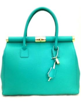 CTM Bag Beige Satchel von Elegante Frau mit Handgriffen und Schulterriemen aus echtem Leder Made in Italy 35x28x16cm