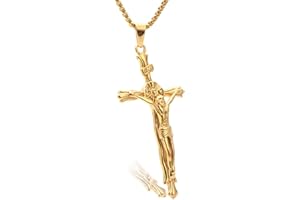 EUJEBEDA Silver Collier Jésus Christ Argent,Pendentif Croix Christ Jésus Crucifix Collier,Acier Inoxydable,Pendentif Croix,Bijoux Réligieux pour Homme Femme Enfants