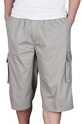 Heheja Homme Cargo Shorts Militaire Avec Taille Élastique Pantalon Court Bermuda Pantacourt Kaki 2XL