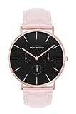 New Trend Unisex Armbanduhr Damen-Uhr Herren-Uhr Analog Quarzwerk Leder-Armband Chronograph mit Dornschließe