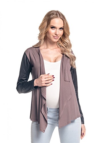 Happy Mama Women's Maternity Waterfall Cardigan Shrug Jacket Blazer Wetlook 098p (Cappuccino, 16/18)