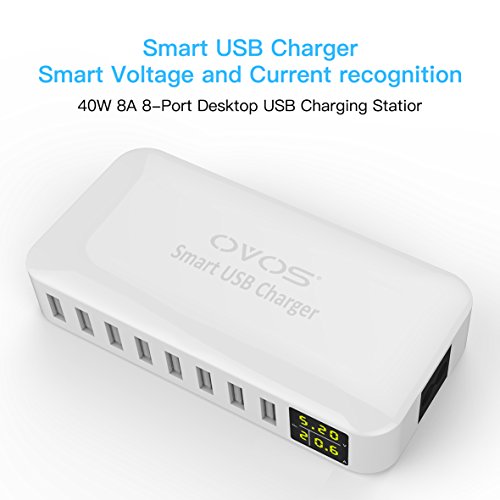 OVOS USB Ladegerät 8-Port 40W/8A Smartes Mehrfachanschluss Ladegerät für Smartphones, Tables, Externe Akkus und andere USB-fähige Geräte (Weiß) - 3