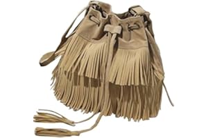 gaobaozhu PU Leather Bucket Bags Hobo Bag for Women Retro Cross Body Fringe Purses with Drawstring Small Tassel Shoulder Bag Handbags Phone Bag Messenger Bag Vintage Fashion Bag