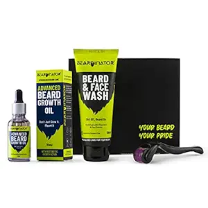 Beardinator 3 Step Advanced Beard Growth Kit | For Faster Beard Growth | Combo of Advanced Beard Growth Oil, Beard & Face Wash and Beard Activator (Derma Roller)