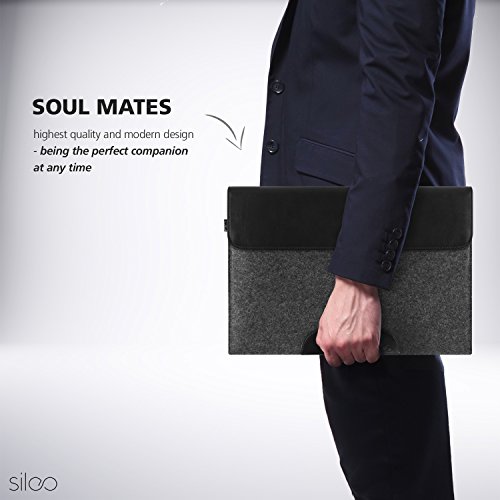 SILEO® 13-13,3 Zoll Premium Laptophülle ARTHUR für Macbook Pro Air Dell XPS uvm. – Echtes Filz mit lebenslanger Garantie – Sleeve Case Hülle in Anthrazit & Schwarz - 5