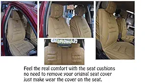 OnWheel FurnishMyAuto Universal PU Leather Car Seat Cushion Cover in Beige Cream Fit for Front Back 4 Seaters Interior Accessories