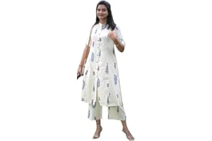 Sambhav Quilt Hub Damen-Kurta aus Baumwolle, handbedruckt, Bürokleidung, A-Linie, Kurta mit Hose