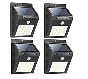 M2 Look Waterproof Bright Solar Wireless Security Motion Sensor 20 LED Night Light for Outdoor/Garden Wall (Black)(Pack of 4)
