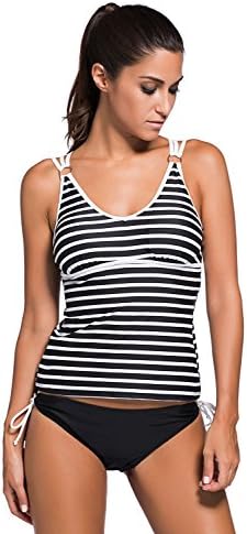 ILFtrend,Women's Multi Colored Stripe Two-Piece Tankini Set Swimwear Swimsuit(S-2XL) (UK18-20=X-Large, Color 1)