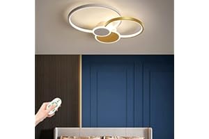 YZSJ Plafonnier LED Dimmable Plafond Lampe De Salon Moderne Avec Télécommande Lumière/Luminosité 3000K-6500K Acrylique Rond Cercle Chambre Lustre Chambre Salle Manger Cuisine Éclairage,D'or,58cm(42W)