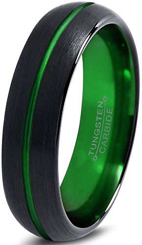 Tungsten Wedding Band Ring 6mm for Men Women Green Black Domed Brushed Polished Lifetime Guarantee