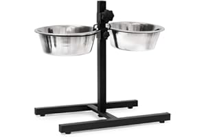 DDMINE Porte-Gamelles Surélevée en INOX pour Petit Chien Choit Chat, Porte-gamelle pour Chien, 2 x 1800 ML, Mangeoire pour Chien, Réglable en Hauteur, Antidérapant (43 * 28 * 49cm,Noir)