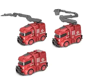 HALO NATION Friction Powered Mini Fire Fighter Truck Set of 3 Trucks - Fire Ladder Truck , Water Canon Truck , Water Pump Truck Toy Inertia Fire Truck Fire Brigade Truck (Assorted 3pc Truck Toy)