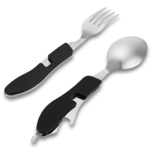 ZITFRI Campingbesteck Klapp-Besteck aus Edelstahl Outdoor Besteck Reisebesteck mit Gürteltasche - 3