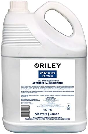 ORILEY Instant Hand Sanitizer 70% Isopropyl Alcohol Liquid Based Rinse-free Germ Protection Palm Handrub (5L)