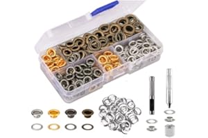 FUNVCE Eyelet Punch Kit，120 Sets 6mm Grommet Set with Hole Punch Tool, Fastened Tool and Metal Base,Eyelets for Fabric,Leather,Clothes,Canvas Hole Punches (Silver/Green Bronze/Gold/Grey)