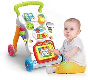ELLUOXO Baby Sit-to-Stand Learning Music Walker Trolley Multifunctional Music Cartoon Musical Developmental Educational Toy Gifts for Baby Toddlers Boys Girls Kids for Age 6 Months +