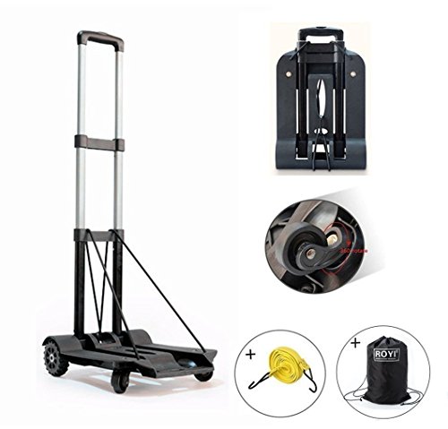 Preisvergleich Produktbild 75Kg / 165Lbs GepäckwagenFaltbarer Transportkarren Handwagen, Leichtgewichtiger Transportkarre mit 360-grads Design Räder, Tragbar für Reisen / Geschäftsreise / Schwerlasttransport(große(75Kg / 165Lbs))