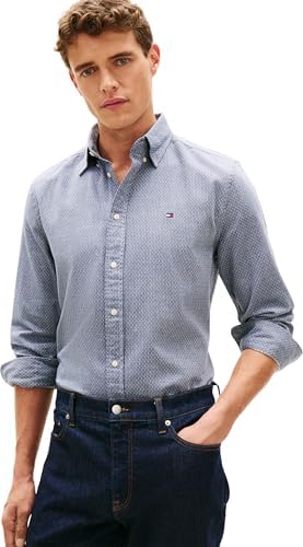 Tommy Hilfiger Flex Dobby SF Camicia Uomo Mw0Mw29970, Blu, M