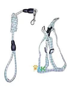 PSK PET MART 10 MM Puppy Cotton Harness & Leash Set for Small & Medium Dog Breeds((Green-White Color)