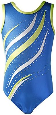 NewDance Girls Gymnastics Leotard One Piece Metallic Stripe Workout Stretchy Dance Bodysuit NT16070,Blue,MC/114-130CM/23-27KG
