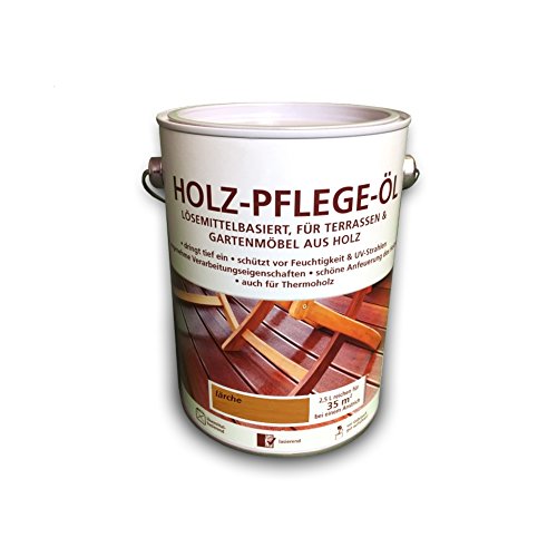 Holz Pflegeöl - 2,5 Liter - Holzöl - Lärche - für innen und außen - geeignet für Möbel, Treppen, Parkett, Holz-Boden, Terrassen - Holzschutz - Schutzschicht - LAGERWARE