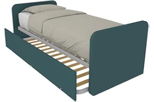 MOBILFINO CAMERETTE Letto Singolo con Letto Estraibile, trasformabile in Matrimoniale. Testate Personalizzabili, reti in Acciaio e doghe in faggio - Testate Alte, Verde Petrolio