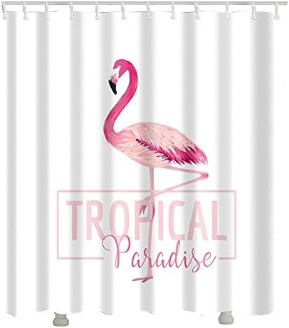 Waterproof Polyester Fabric Bathroom Shower Curtain, Qile Mildew-Resistant Anti-Bacterial 3D Digital Printing Pattern Shower Curtains with 12 Ring Hooks, 180 x180cm (Flamingos-1)