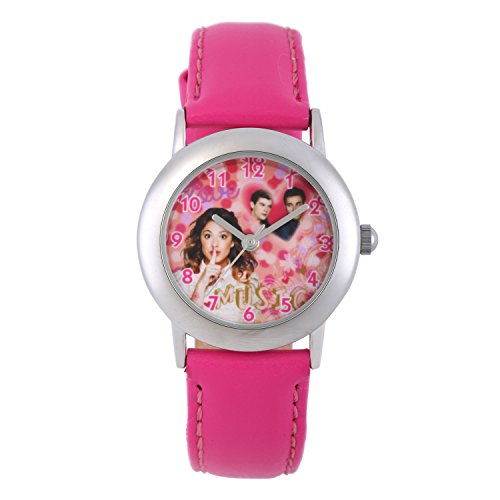 Disney-w002012-Zeigt Violetta-Mdchen Armbanduhr Analog-Weies Ziffernblatt-Armband Leder rosa