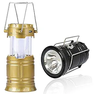 Kuber Industries 2 Piece Solar Lantern Emergency Light LED Rechargeable Torch with USB Mobile Charging Point and 2 Power Source Solar (Gold & Black) -CTKTC22906
