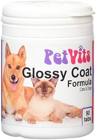 PetVitsGlossy Coat Formula for Cats & Dogs : Glossy and Healthy Coat Pet Supplement : 90 Tablets, in a 99% recycled pot