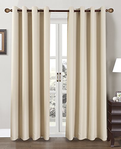KEYNIS Gardinen Blickdicht Verdunklungsgardine mit Ösen, Thermogardine Verdunklungsvorhang für Schlafzimmer 2er set (140x245cm, Beige) - 2