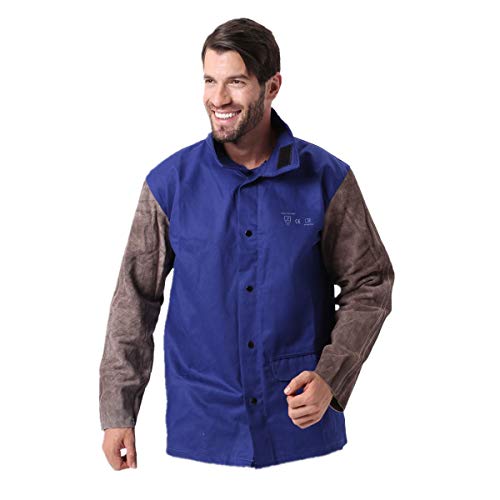 Veste de soudure, manches longues en cuir de vache résistant à la chaleur et à la flamme résistantes à l'abrasion (XXL)