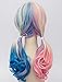 Tsnomore Women's Long Curly Bunches Anime Ponytail Cosplay Wig (white/ pink / blue)