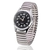 Mode Einfach Armbanduhr, Frühling Elastische Bänder Uhren, Herrenuhren Damenuhren für Mittleres Alter und Alten, Leicht zu Lesen, Nero