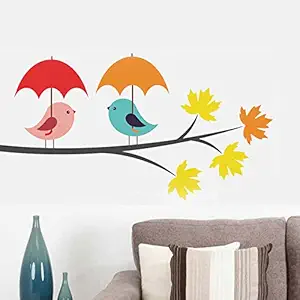 Decals Design Birds Under Umbrella Wall Sticker (PVC Vinyl, 25 cm x 70 cm)