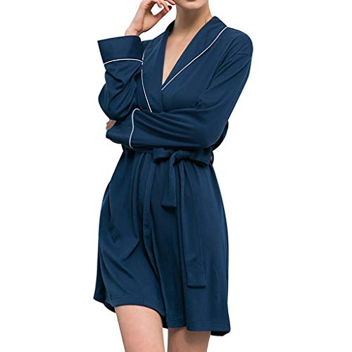 Preisvergleich Produktbild Amphia - Frauen-Baumwollpyjamas - Strick-Langarm-Bademantel - Homewear-Nachthemd - Damen Lange ÄrmelCotton Spa Bequeme Pyjamas für Badeanzug