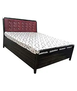 Royal interiors Queen Size Metal Bed with Foam Mattress and Hydraulic Storage (Matte Finish,Black)