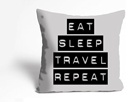 'Designer Cushion Cover "Eat. Sleep. Travel. repeat. with Digital Print/Decorative Cushion Cover with Zip/Dream Decorative Cushion Pillow Cover | | Cocktail Cushion | Cushion | Cover | Cover | Pillo Baby |, Polyester, Black , 40x40 cm